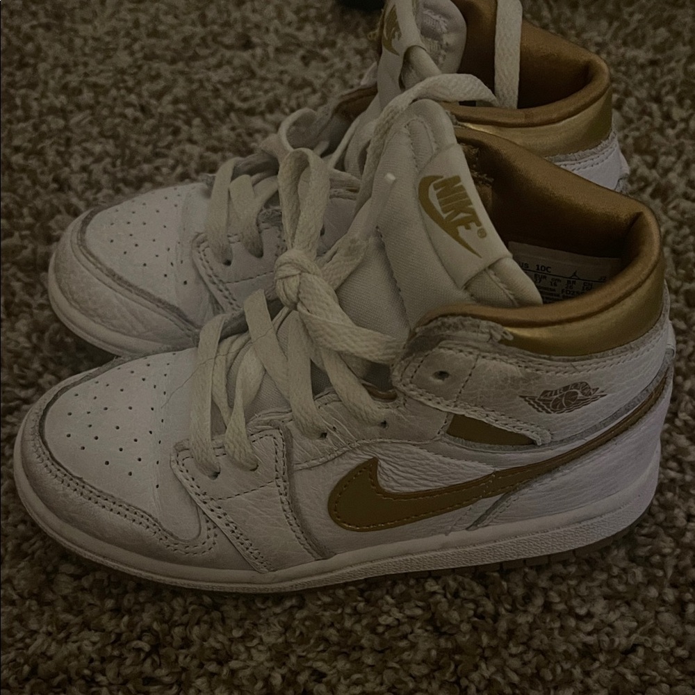 Nike Kids White and Gold High-Top Sneakers